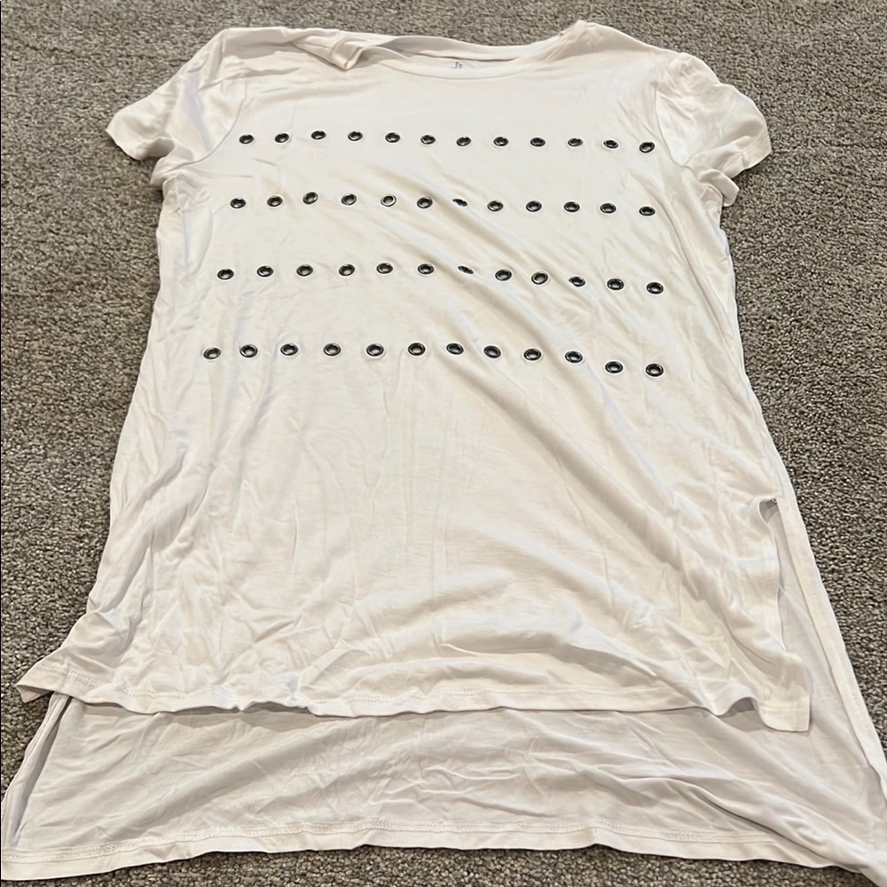 Belle Sky White Short Sleeve Top with Eyelet Accents